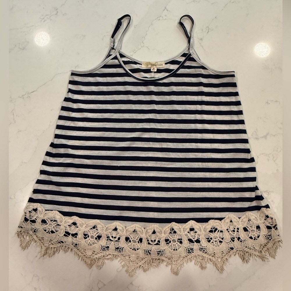 Rewind Navy and Heathered White Embellished Camisole - Size M